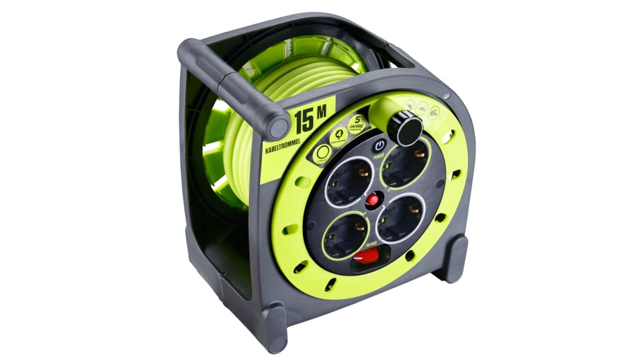 RS PRO Kabeltrommel, 15m, 4-fach, Typ F – Deutscher Schutzkontakt 