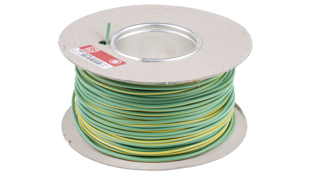 RS PRO Einzeladerleitung 1,5 mm², 16 AWG 100m Grün/Gelb PVC isoliert Ø  3.4mm 30 / 0,25 mm Litzen