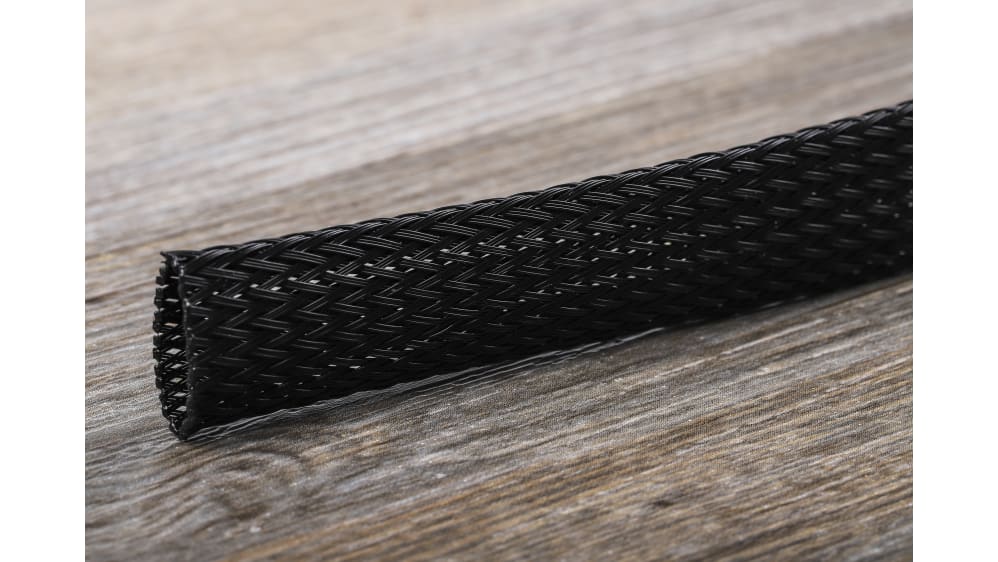 RS PRO, RS PRO Expandable Braided PET Black Cable Sleeve, 10mm Diameter,  5m Length, 408-209