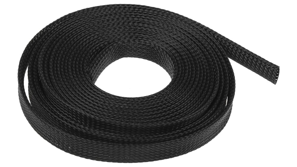 Gaine Tressée 20mm RS PRO, Noir en PET, 5m Code commande