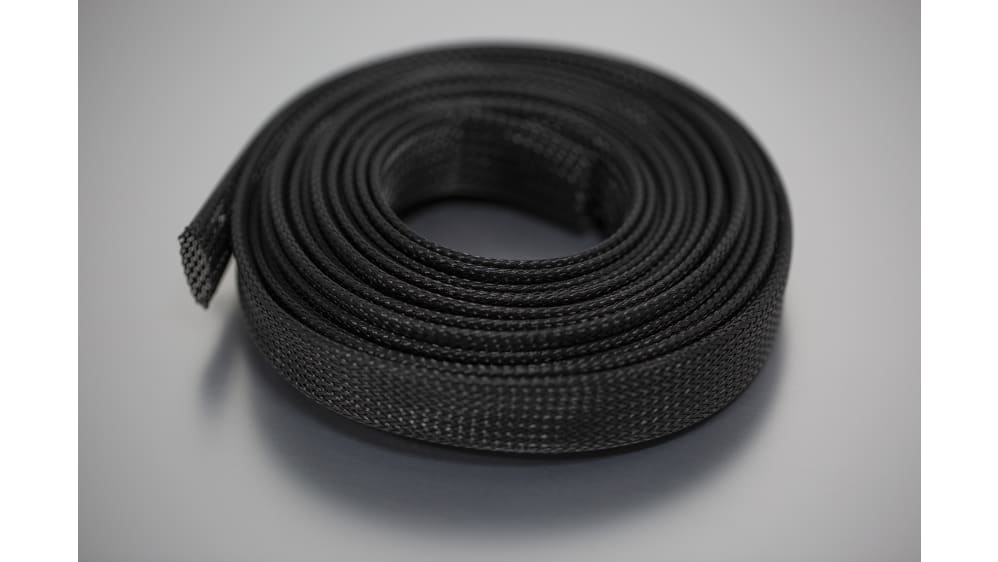 RS PRO, RS PRO Expandable Braided PET Black Cable Sleeve, 10mm Diameter,  5m Length, 408-209