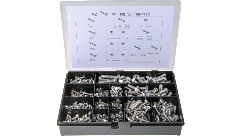 RS PRO Stainless Steel 624 Piece Hex Drive Screw/Bolt & Nut Kit | RS