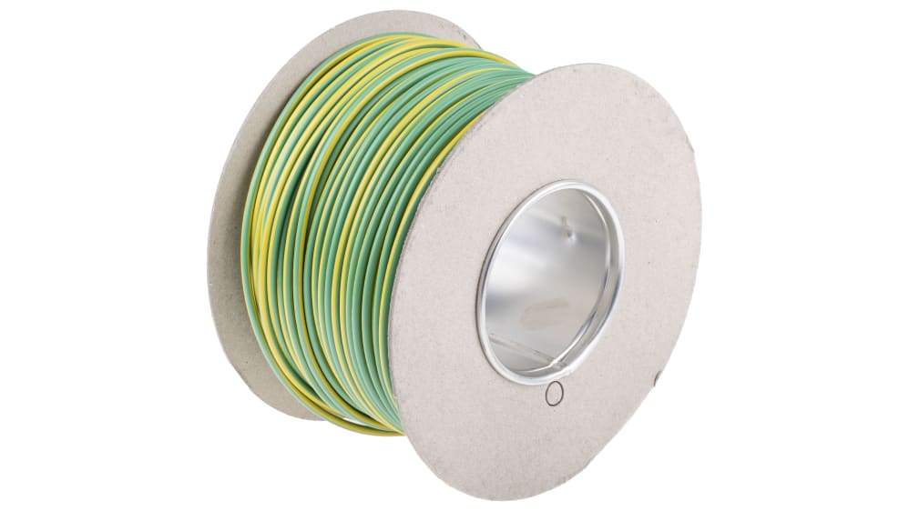 RS PRO Green/Yellow 10 mm² Hook Up Wire, 8 AWG, 72/0.4 mm, 100m, PVC  Insulation