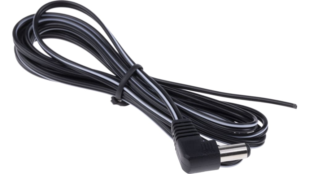 RS PRO 電源コード 2.1mm DCプラグ 12V 未処理終端, 1.8 m, 白, 黒