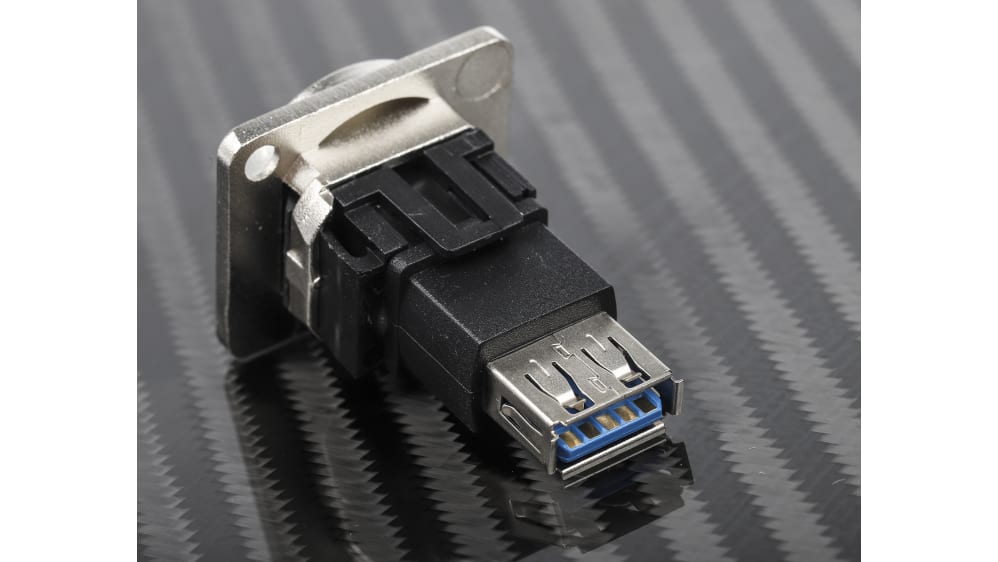 Conector USB RS PRO, Hembra, , 1 puerto puertos, Recta, Montaje en Panel,  Versión 3.0 Código RS: 907-5621