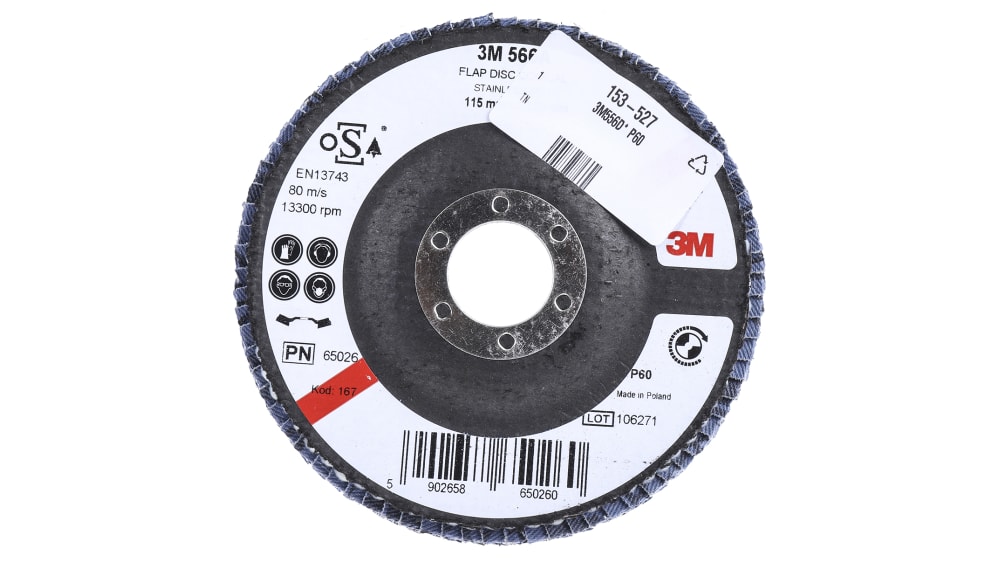 3M556D B61785 | abrasivo Medio de Aluminio de Zirconio 3M, P60, 115mm, RPM máx. 13000rpm | RS