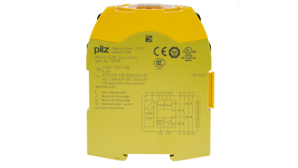 Pilz セーフティリレー, 24V dc, 安全接点:2, 緊急停止, 750105 Pilz セーフティリレー, 24V dc, 安全接点:2, 緊急停止, 750105