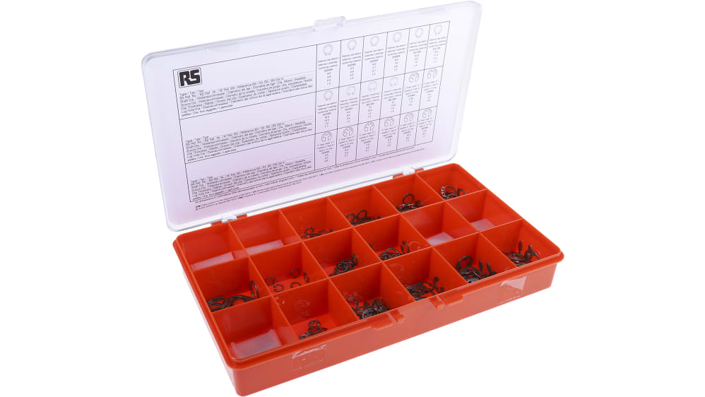 Kit 500 Pezzi Anelli Elastici Seeger E-Clips - 21 Taglie Da M4 A M28 Per Fissaggi Meccanici