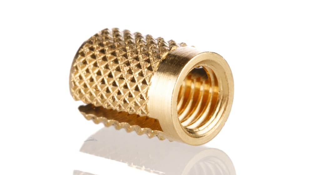 RS PRO, M5 Brass Threaded Insert diameter 6.4mm Depth 9.35mm