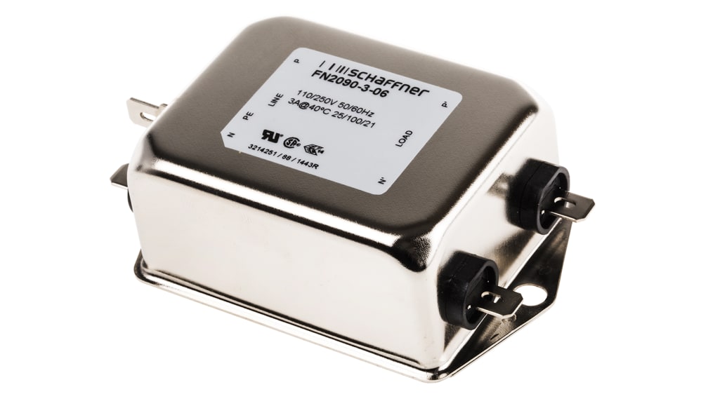 FN2090-3-06 | Schaffner EMIフィルタ FN2090, 3 A, 250V ac/dc, 1相