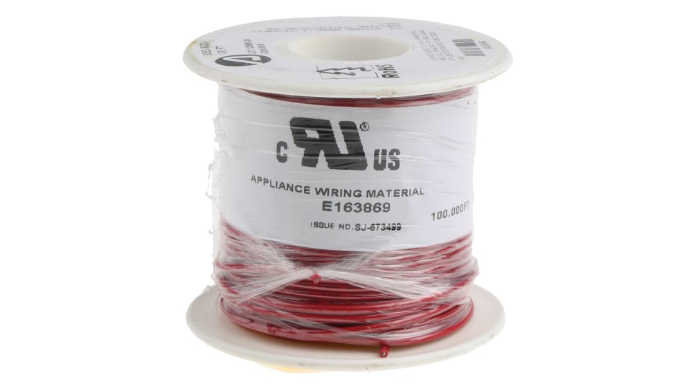 3053 RD005, Alpha Wire Premium Series Red 0.52 mm² Hook Up Wire, 20 AWG,  10/0.25 mm, 30m, PVC Insulation