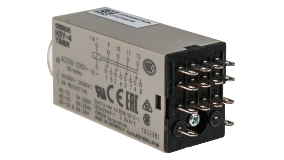 H3Y-4 AC200-230 10S | Omron H3Y-4 Series DIN Rail, Surface Mount