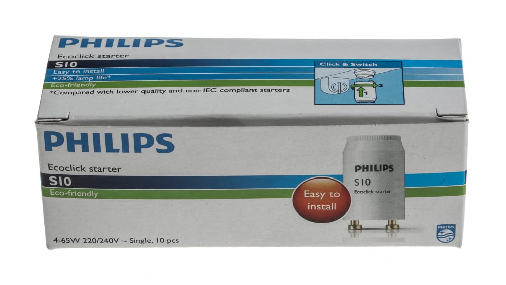Philips S10 Leuchtstofflampen Starter 2-polig, 65 W / 240 V, Ø 21.5mm x  40,3 mm