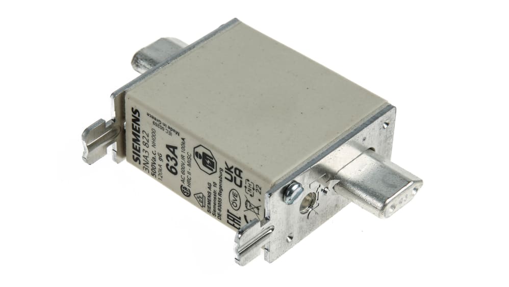 3NA3822 | Siemens 63A NH Fuse, NH000, 500V ac | RS