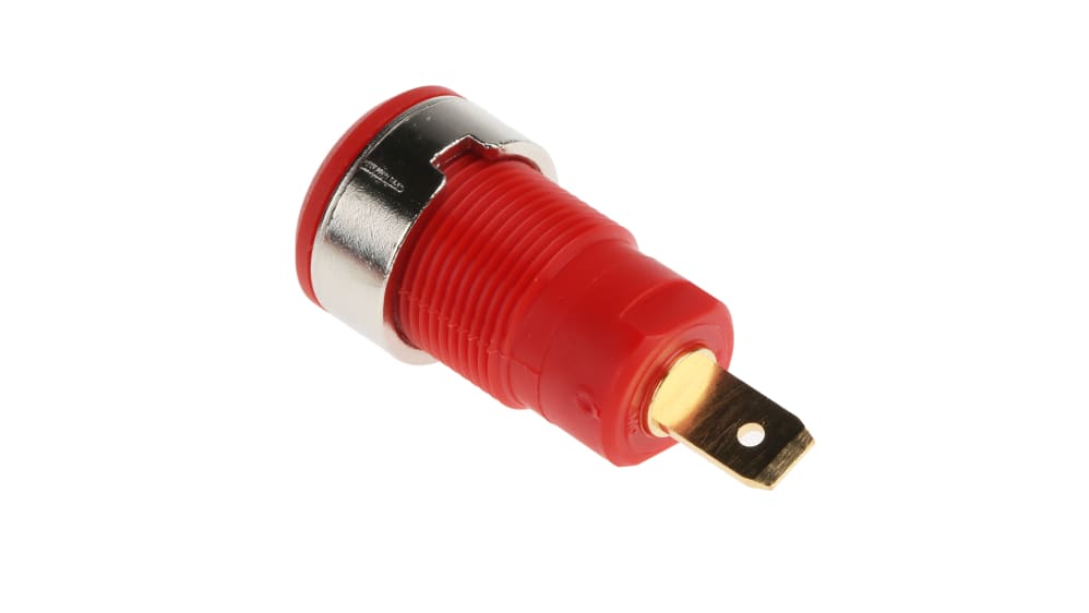 Fiche banane rouge Ø4mm 16A 33V~ ou 70V avec embout isolant et four