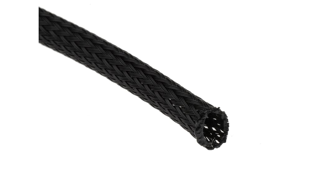 RS PRO Expandable Braided PET Black Cable Sleeve, 10mm Diameter