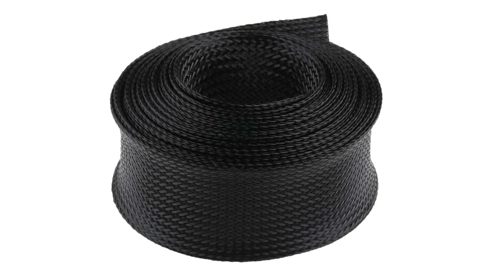 RS PRO Expandable Braided PET Black Cable Sleeve, 3mm Diameter, 30m Length