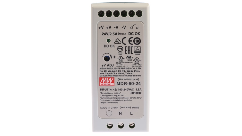 Mean Well MDR Switch Mode DIN Rail Power Supply 85 → 264V ac