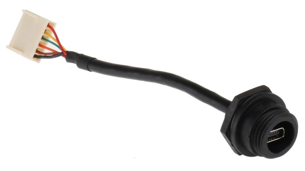 PX0456 | Bulgin USBケーブル, Mini USB AB → 6ピンソケット, 100mm