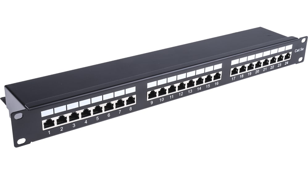 RS PRO Cat5e 24 Port RJ45 RJ Patch Panel STP 1U Black RS