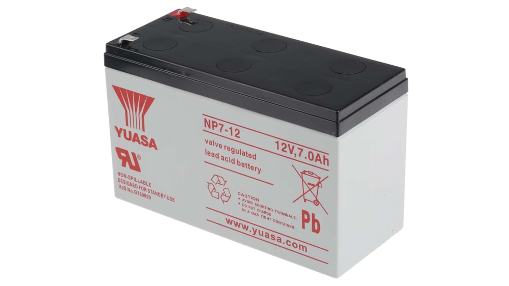 Yuasa 12V Faston 4.8mm Sealed Lead Acid Battery, 7Ah