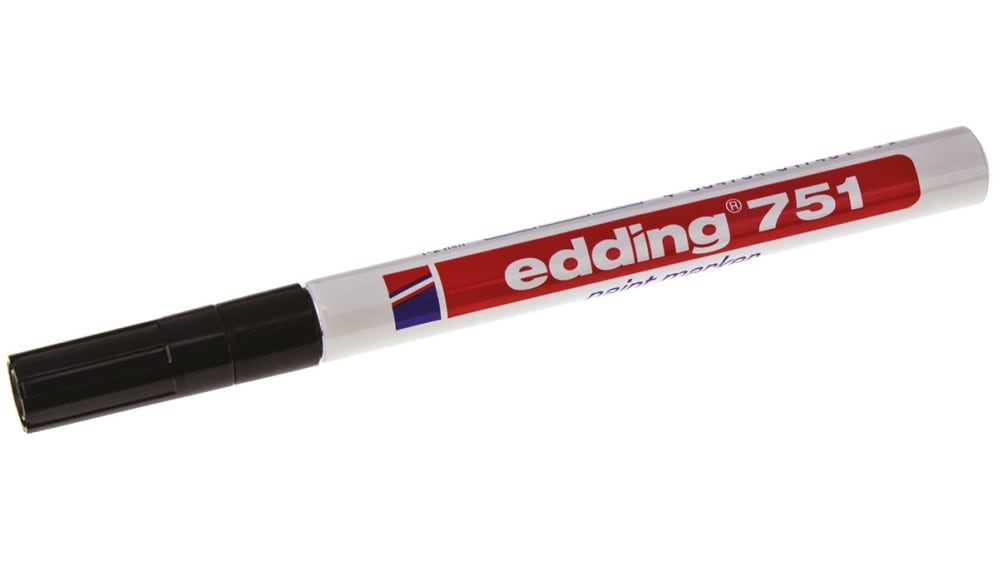 751-001, Edding Lackstift Schwarz Spitze Fein 1 → 2mm für Glas,  Kunststoff, Metall, Holz