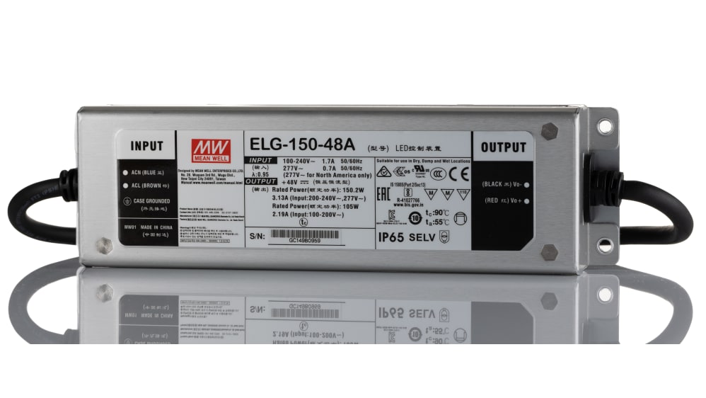 ELG-150-48A Mean Well LED Driver, 48V 150W Output, 3A Output, Constant Current / Constant Voltage | RS