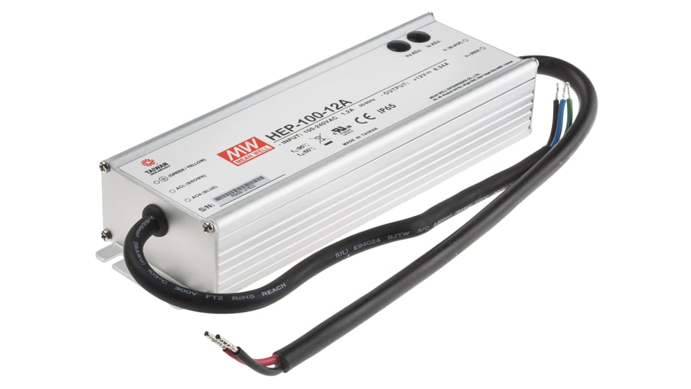 HEP-100-12A Mean Well Switching Power Supply, 12V dc, 8.34A, 100W,  Output 127 → 431 V dc, 90 → 305 V ac Input RS