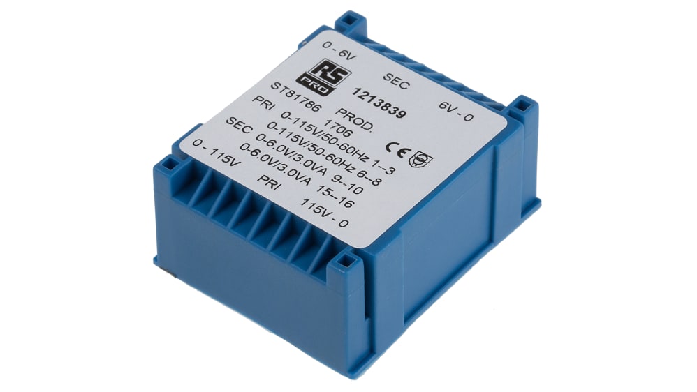 Transformateur pour circuit imprimé RS PRO, 2 x 6V c.a., 115 → 230V c.a.,  6VA, 2 sorties