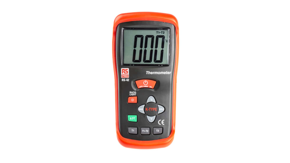 RS PRO Digital Thermometer, RS42, 2-Kanal bis +1300 °C, +2000 °F ±0,5 % + 1  °C, ±0,5 % + 2 °F max, Messelement Typ K