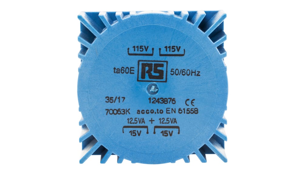 RS PRO トロイダルトランス,1次：2 x 115V ac,2次：2 x 15V,電力：25VA