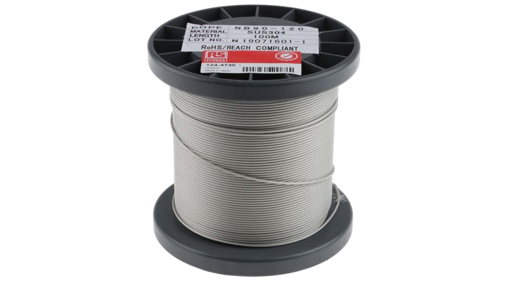 Câble métallique en Acier inoxydable, 2 mm x 100m, 46kg