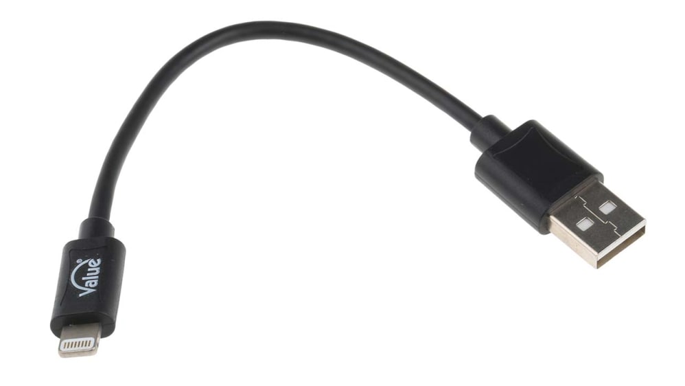 RS PRO USB Male USB A to Male Lightning, 150mm RS