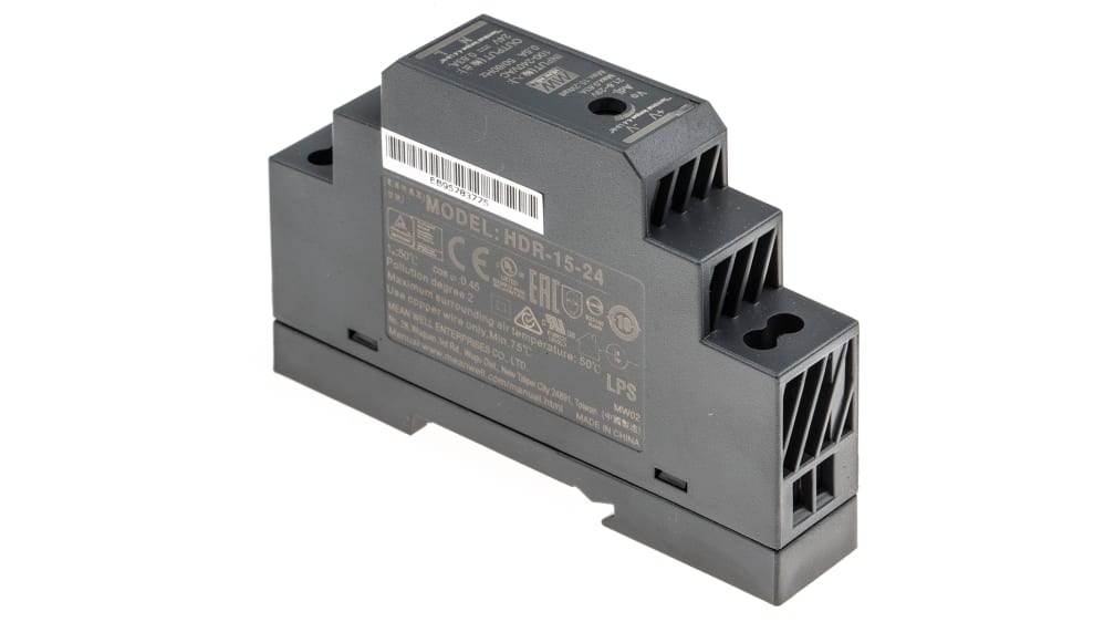 Alimentation MEAN WELL 15W 24V 0.63A HDR-15-24 - Pour Rail DIN, Neuf Et Fiable Pour L'industrie