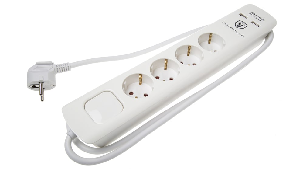 RS PRO 1.5m 4 Socket Schuko Extension Lead, 250 V | RS