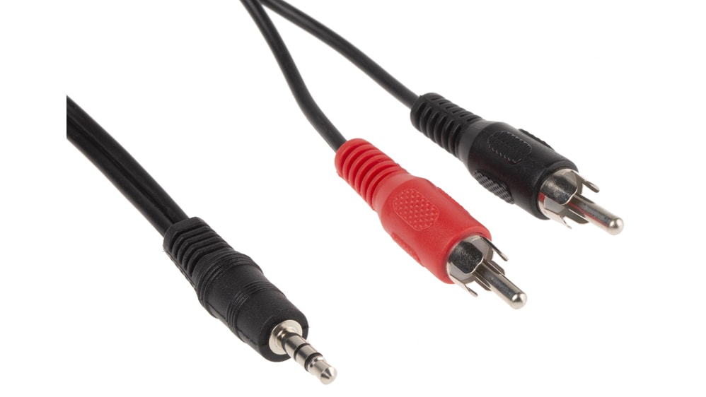 RS PRO Male 3.5mm Stereo Jack to Male RCA x 2 Aux Cable, Black, 1.5m