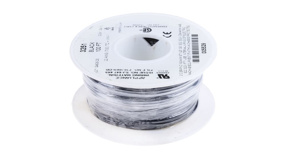 Fil électrique Toronné 22 AWG Noir UL1061 - 100 Pieds (30m) - 300V - Remington Industries - Neuf