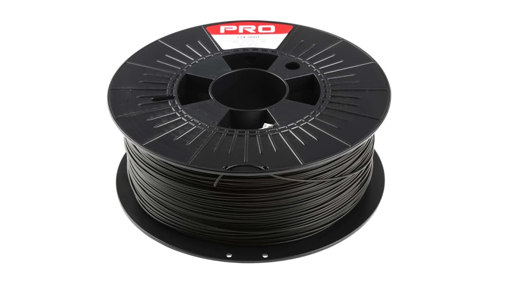 RS PRO 1.75mm Black PLA 3D Printer Filament, 300g