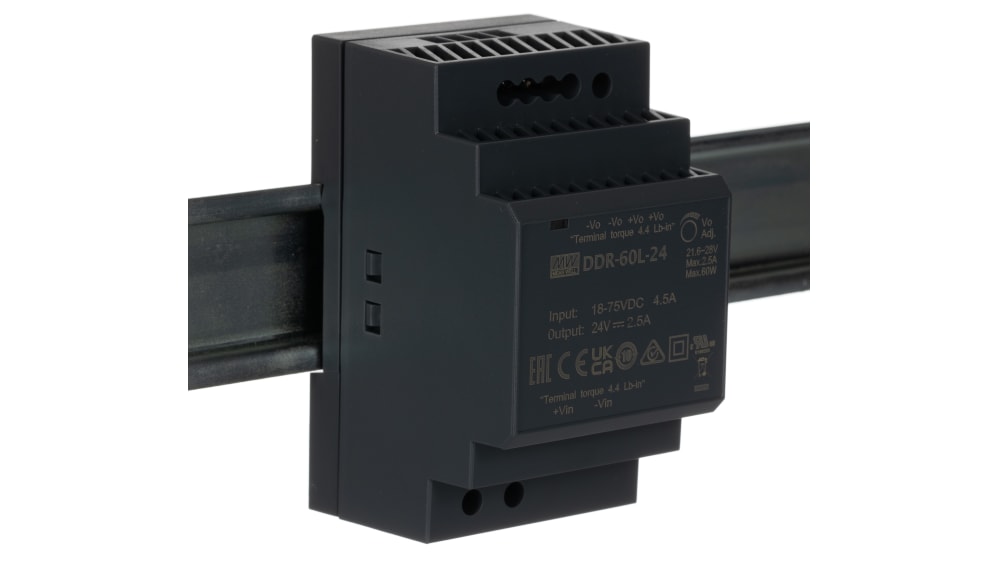 DDR-60L-24 | MEAN WELL DDR-60 DC/DC Converter, 24V dc/, 75V dc