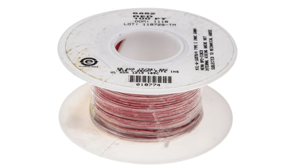 5852 RD005  Alpha Wire Premium Series Red 0.09 mm² Hook Up Wire