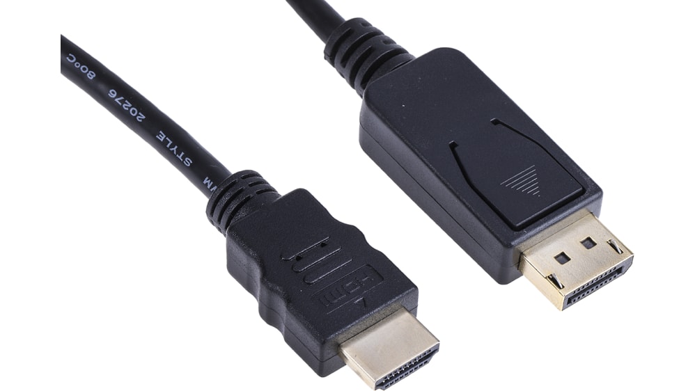 Cable DisplayPort negro RS PRO, con. A: DisplayPort macho, con. B: HDMI  macho, long. 5m