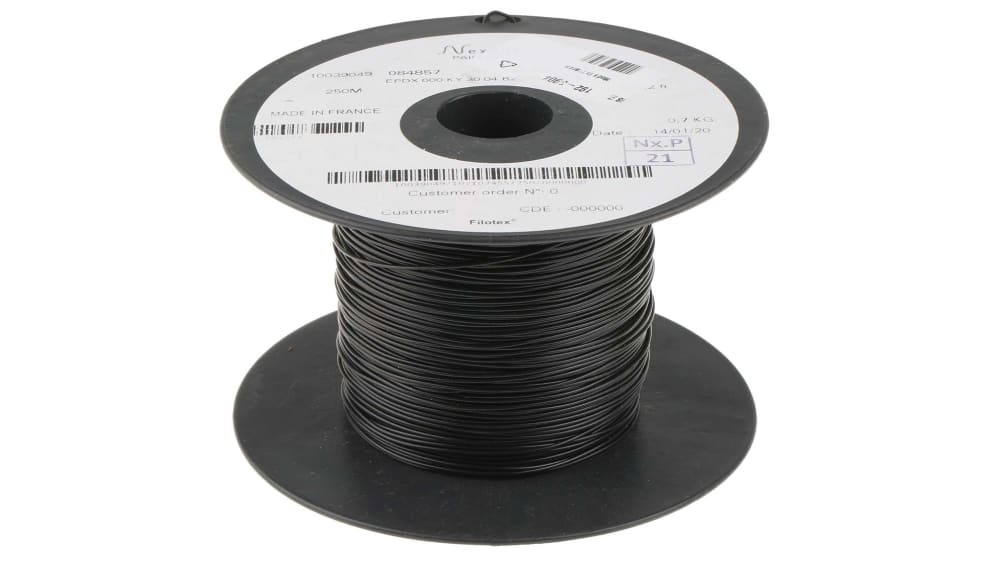 10039049 | Fils de câblage Nexans, KY30, 0,2 mm², Noir, 24 AWG, 250m, 250 V | RS 10039049 | Fils de câblage Nexans, KY30, 0,2 mm², Noir, 24 AWG, 250m, 250 V | RS