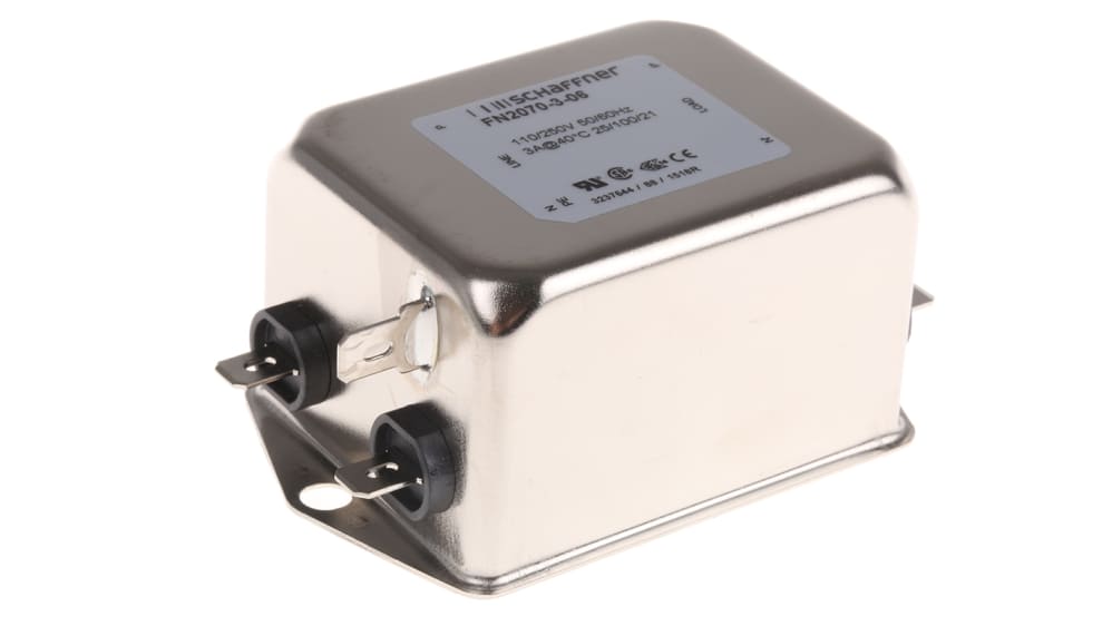 FN2070-25-08 | Schaffner FN2070 EMV-Filter, 250 V ac, 25A, Gehäusemontage 11.6W, Bolzen, 1 FN2070-25-08 | Schaffner FN2070 EMV-Filter, 250 V ac, 25A, Gehäusemontage 11.6W, Bolzen, 1