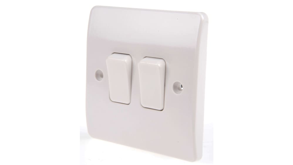 MK Electric White Rocker Light Switch, 2 Way, 2 Gang, Logic Plus