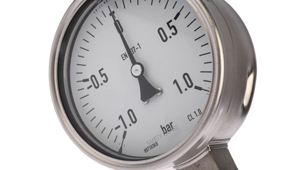RS PRO Analogue Pressure Gauge 1bar Bottom Entry UKAS 1bar min