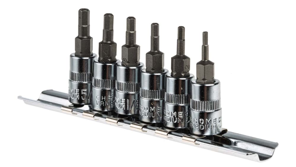 RS PRO 6-Piece Imperial 1/4 in Bit Socket Set , Tamperproof Hex