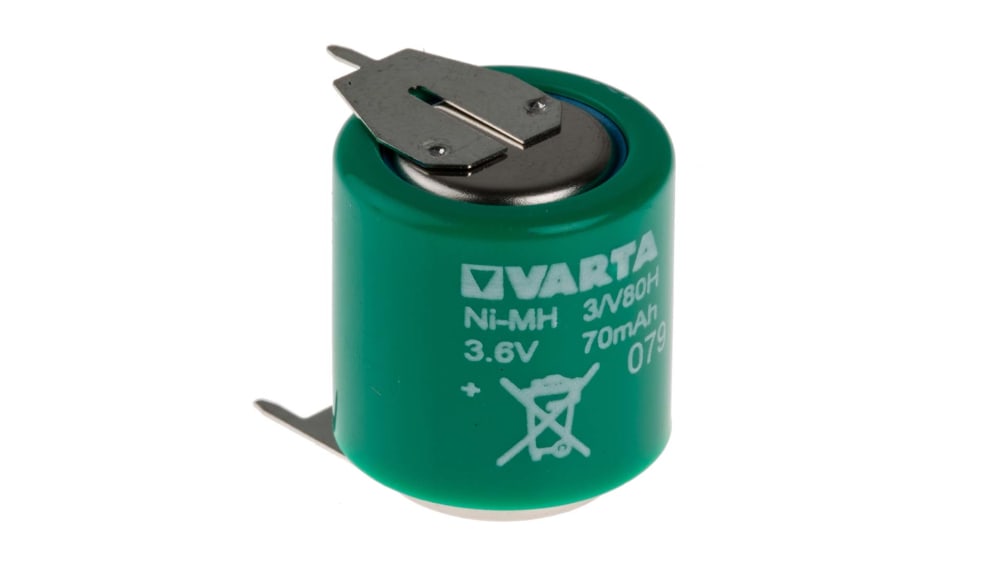 55608603059, Pile bouton rechargeable Varta 3.6V, 80mAh, 15.5mm, NiMH,  V80H