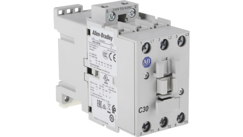 Allen Bradley 100C Series Contactor, 230 V ac Coil, 3-Pole, 30 A, 15 kW,  3NO, 690 V ac