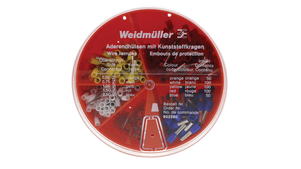 Kit terminal de crimpado Weidmuller, Código de colores alemán, Puntera  hueca, Punteras huecas de 0.5mm² → 2.5mm²