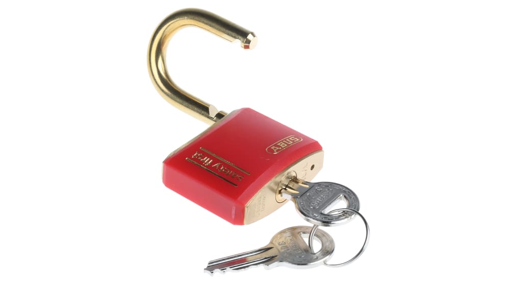 ABUS Messing Vorhängeschloss mit Schlüssel Rot gleichschließend, Bügel-Ø  6mm x 23mm